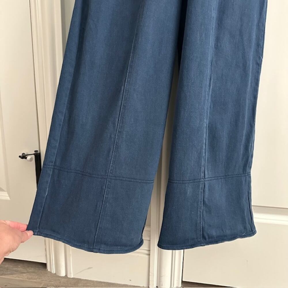 En Saison Puff Sleeve Belted Denim Wide Leg Jumpsuit Medium - Picture 5 of 16